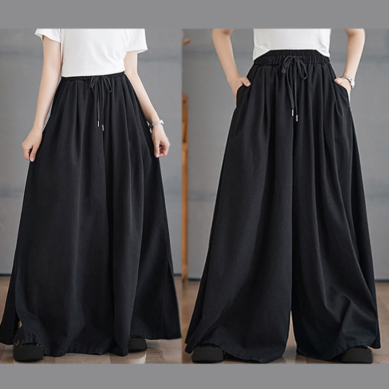 Nimara Ritual Retro Leg Opening Slit Design Women's Wide Leg Pants With Pockets