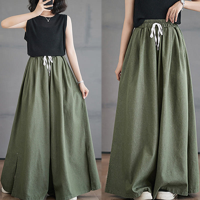 Nimara Ritual Retro Leg Opening Slit Design Women's Wide Leg Pants With Pockets