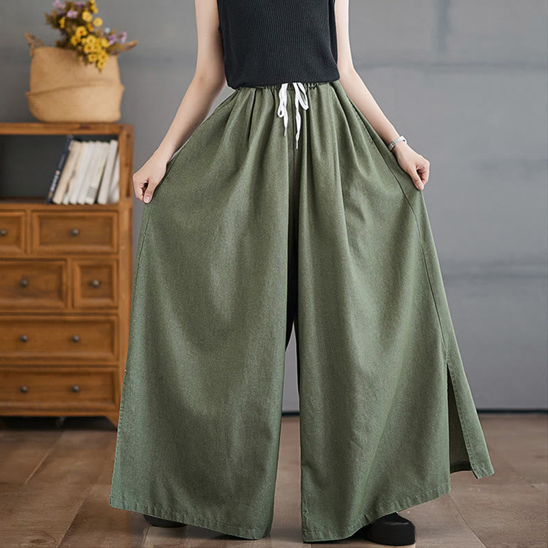 Nimara Ritual Retro Leg Opening Slit Design Women's Wide Leg Pants With Pockets
