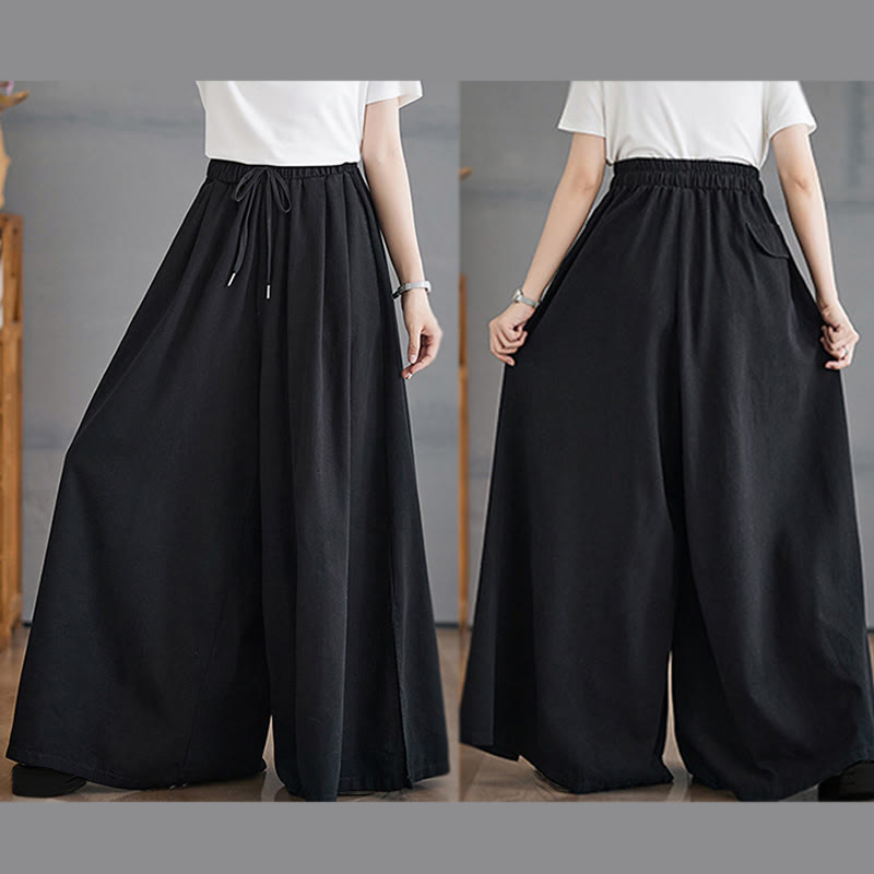 Nimara Ritual Retro Leg Opening Slit Design Women's Wide Leg Pants With Pockets