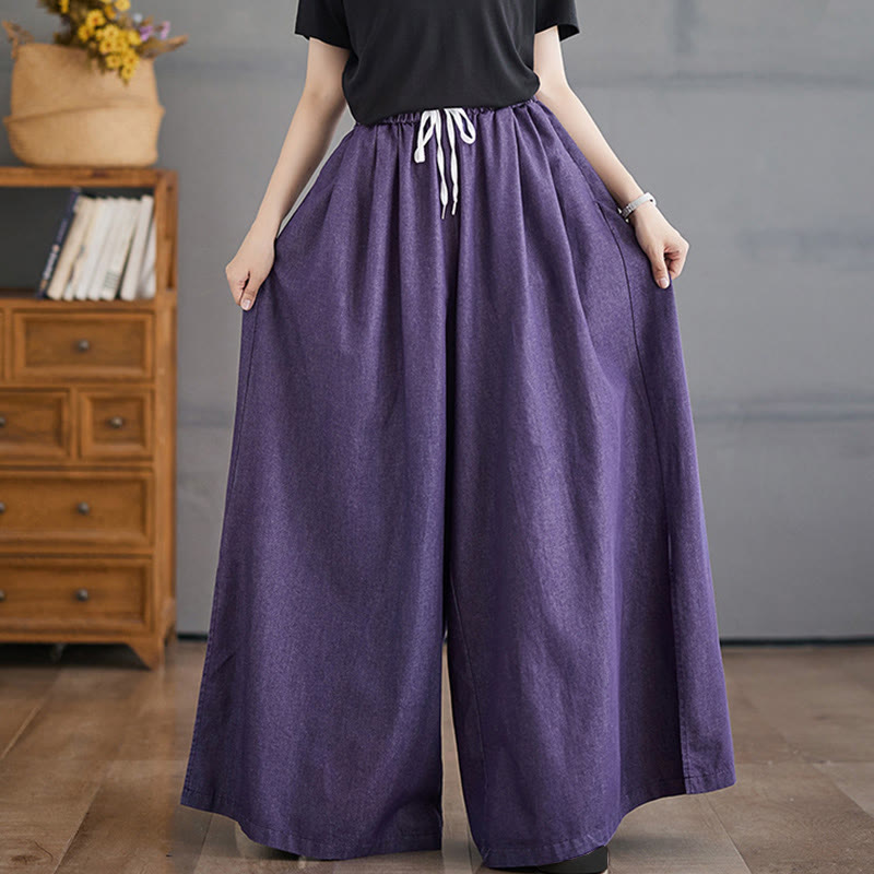 Nimara Ritual Retro Leg Opening Slit Design Women's Wide Leg Pants With Pockets