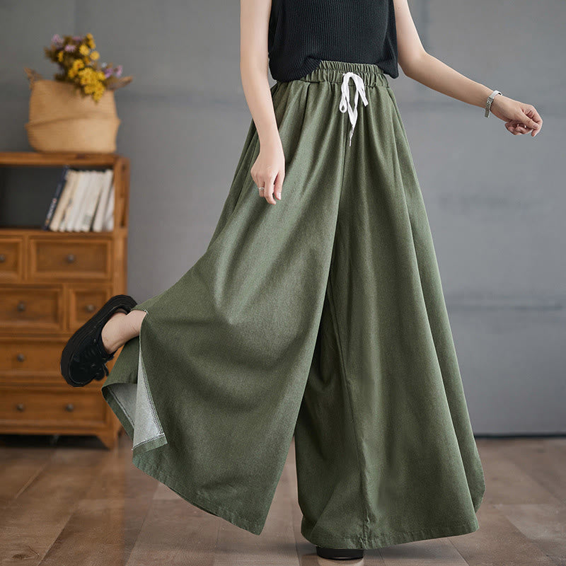 Nimara Ritual Retro Leg Opening Slit Design Women's Wide Leg Pants With Pockets
