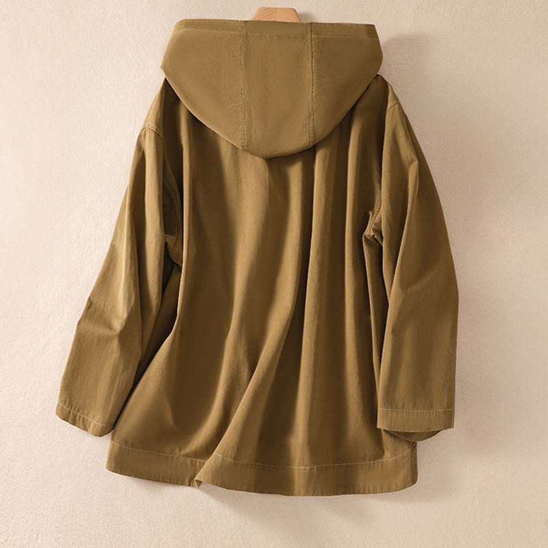 Nimara Ritual Pure Color Hooded Women's Long Sleeve Cotton Jacket With Pockets