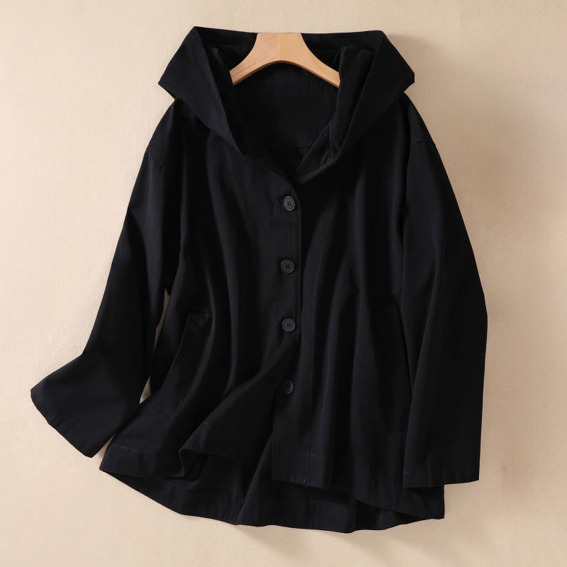 Nimara Ritual Pure Color Hooded Women's Long Sleeve Cotton Jacket With Pockets
