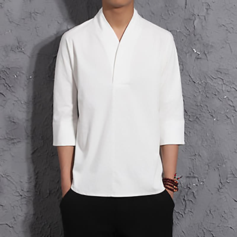 Nimara Ritual Casual V-Neck Three Quarter Sleeve Shirt Men Clothing