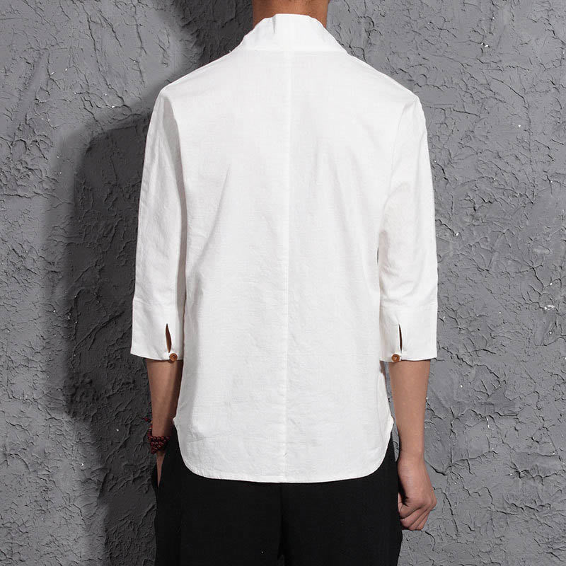 Nimara Ritual Casual V-Neck Three Quarter Sleeve Shirt Men Clothing