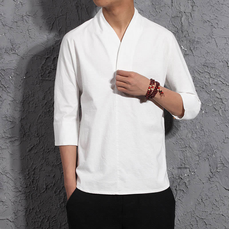 Nimara Ritual Casual V-Neck Three Quarter Sleeve Shirt Men Clothing
