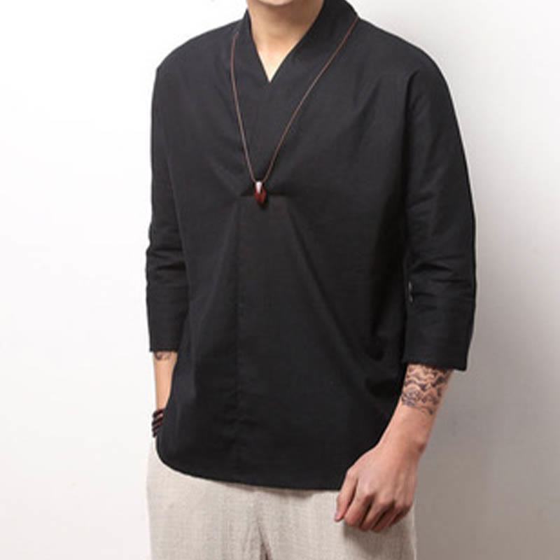Nimara Ritual Casual V-Neck Three Quarter Sleeve Shirt Men Clothing