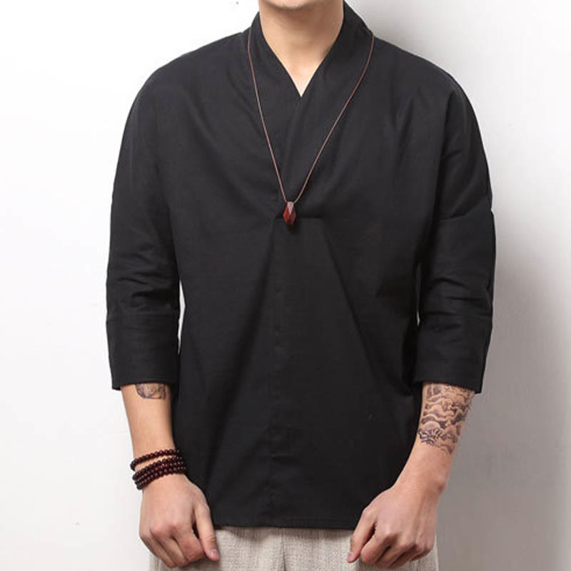 Nimara Ritual Casual V-Neck Three Quarter Sleeve Shirt Men Clothing
