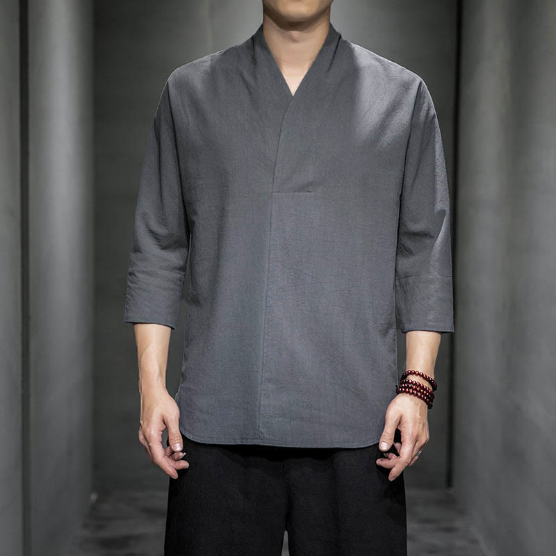 Nimara Ritual Casual V-Neck Three Quarter Sleeve Shirt Men Clothing
