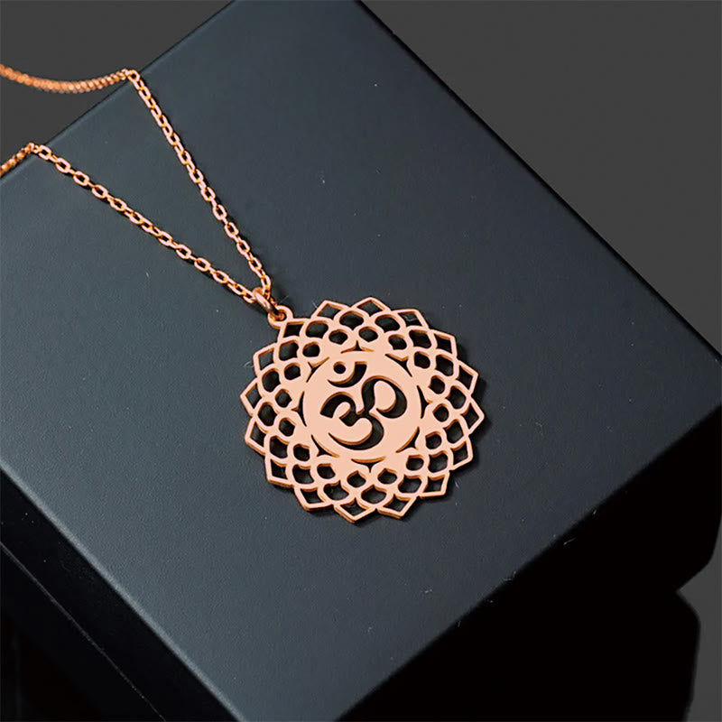 Nimara Ritual Hollow Lotus Design Om Symbol Stainless Steel Connection Necklace Pendant