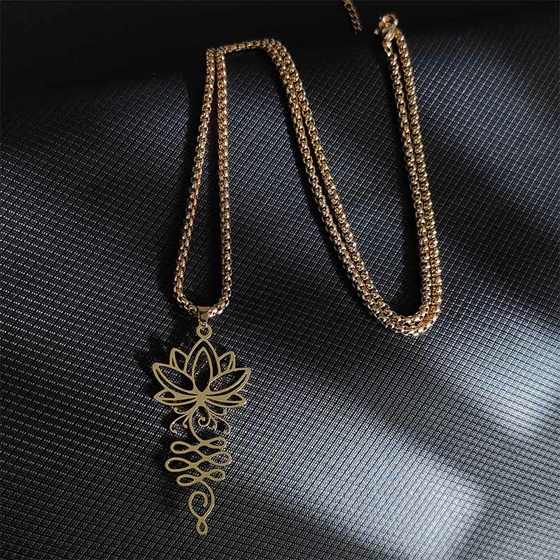Nimara Ritual Lotus Vines Design Chakra Symbol Stainless Steel Enlightenment Necklace Pendant