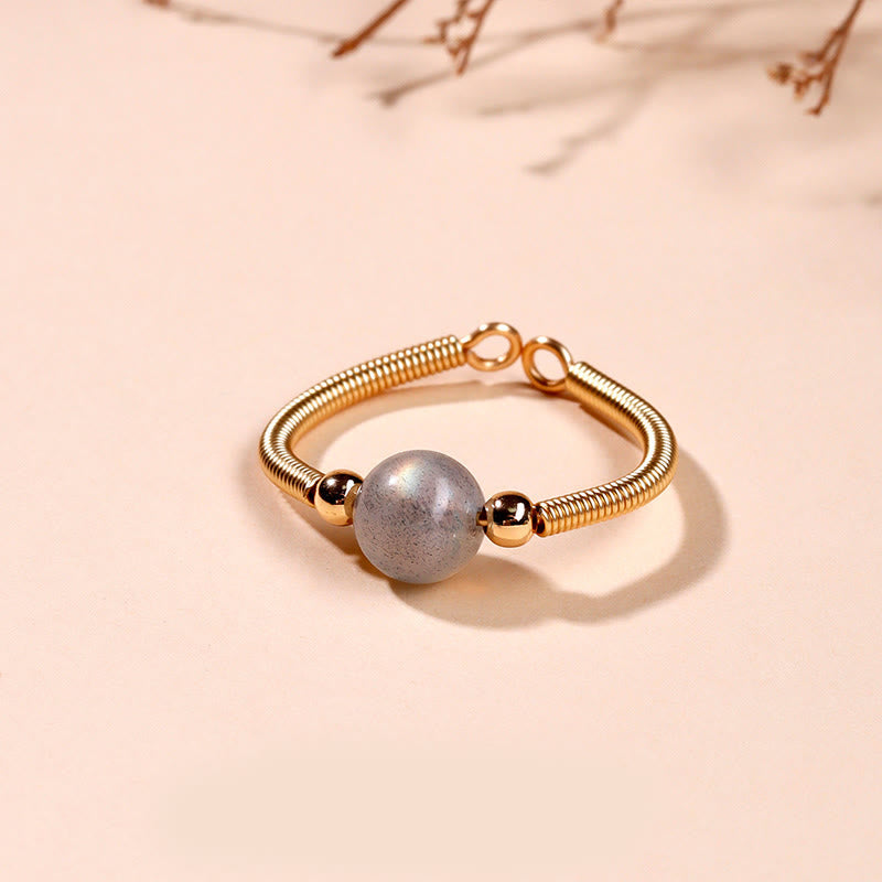 Nimara Ritual Natural Stone Bead Alloy Healing Open Ring