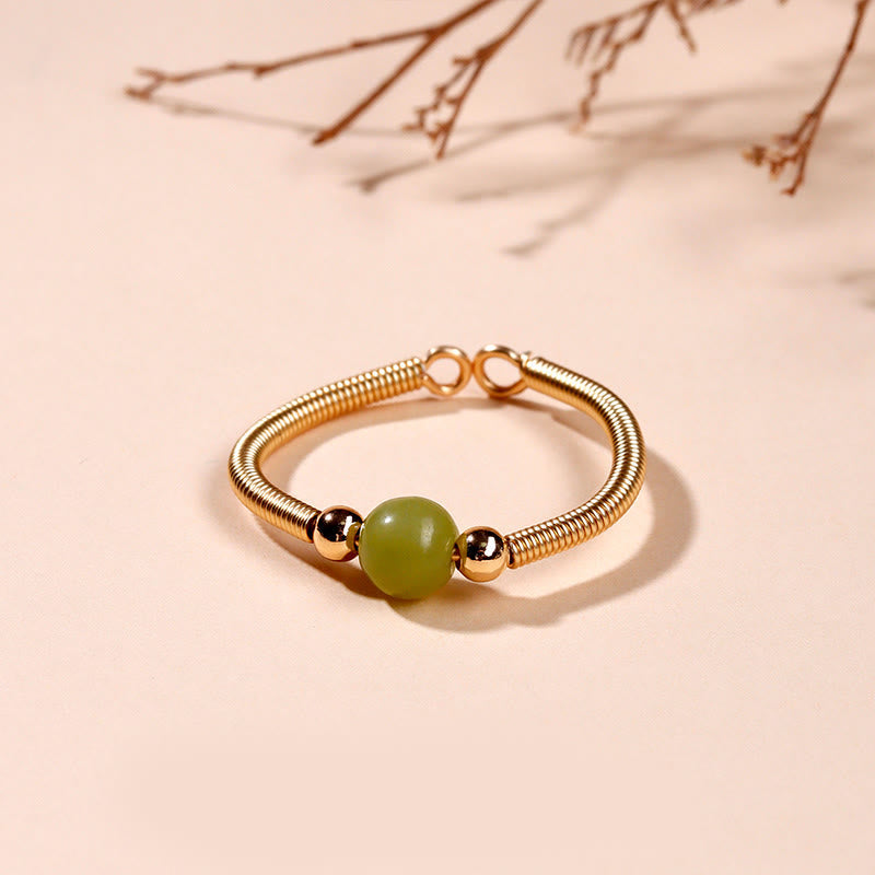 Nimara Ritual Natural Stone Bead Alloy Healing Open Ring