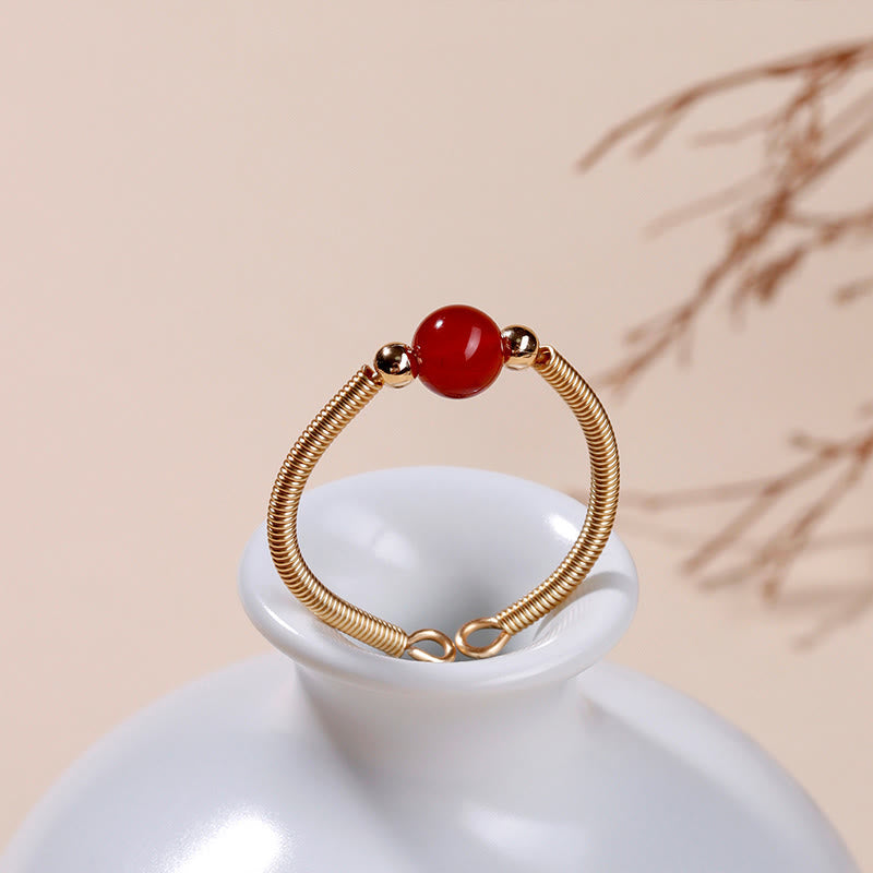 Nimara Ritual Natural Stone Bead Alloy Healing Open Ring