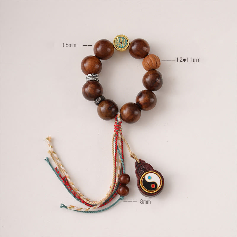 Nimara Ritual Tibet Lightning Struck Jujube Wood Yin Yang Luck Bracelet