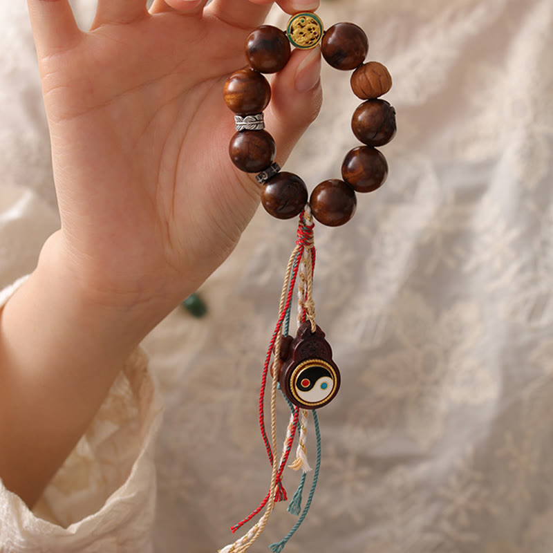 Nimara Ritual Tibet Lightning Struck Jujube Wood Yin Yang Luck Bracelet