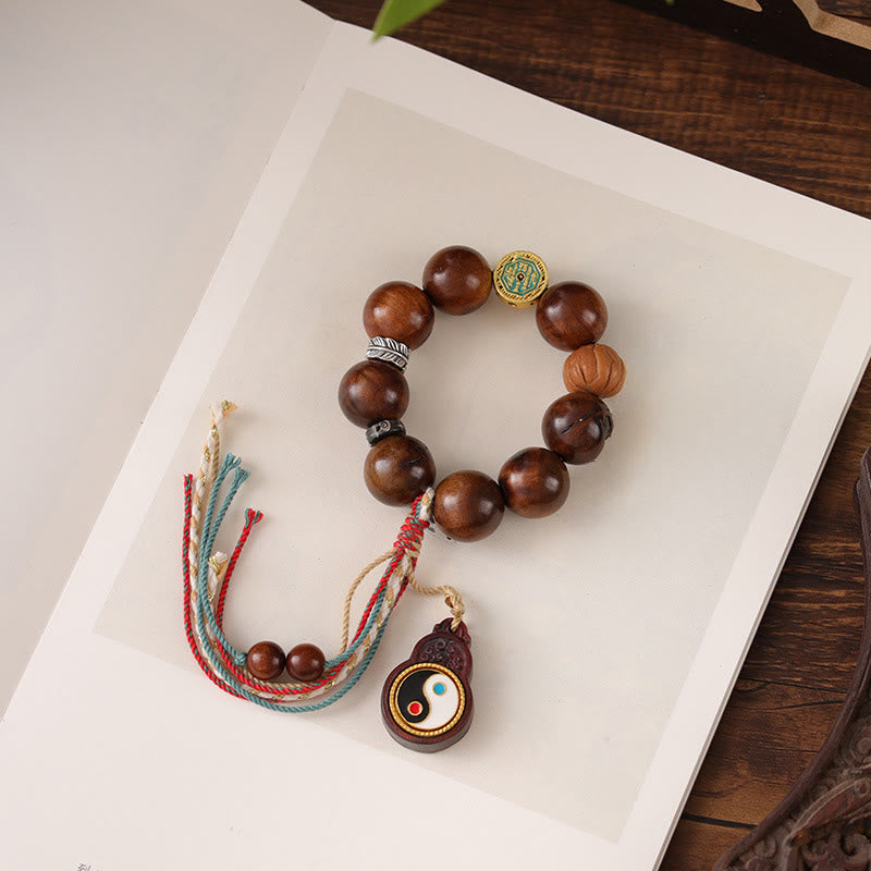Nimara Ritual Tibet Lightning Struck Jujube Wood Yin Yang Luck Bracelet