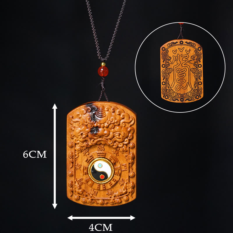 Nimara Ritual Lightning Struck Jujube Wood Dragon Yin Yang Bagua Protection Necklace Pendant