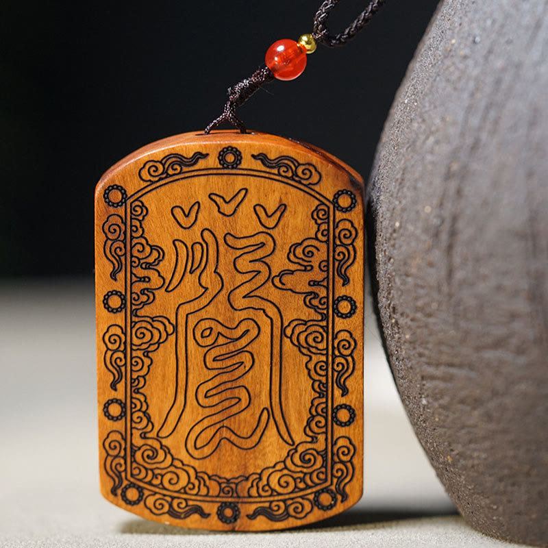 Nimara Ritual Lightning Struck Jujube Wood Dragon Yin Yang Bagua Protection Necklace Pendant