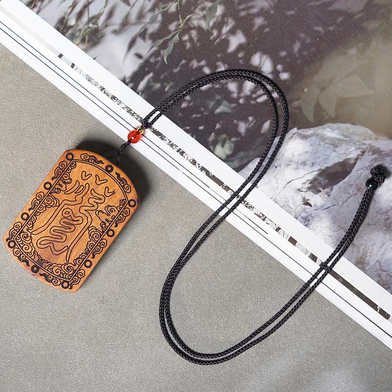 Nimara Ritual Lightning Struck Jujube Wood Dragon Yin Yang Bagua Protection Necklace Pendant