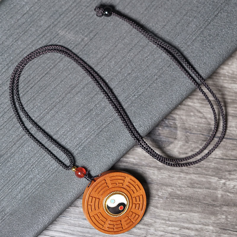 Nimara Ritual Lightning Struck Jujube Wood Yin Yang Bagua Luck Necklace Pendant