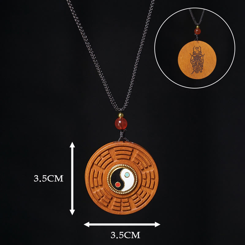 Nimara Ritual Lightning Struck Jujube Wood Yin Yang Bagua Luck Necklace Pendant