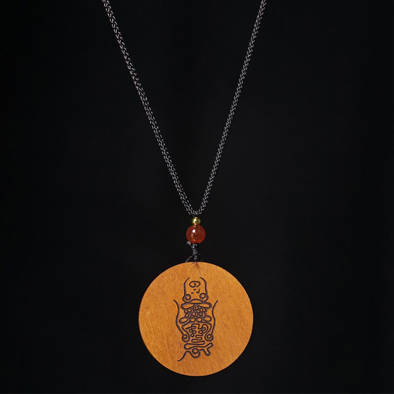 Nimara Ritual Lightning Struck Jujube Wood Yin Yang Bagua Luck Necklace Pendant