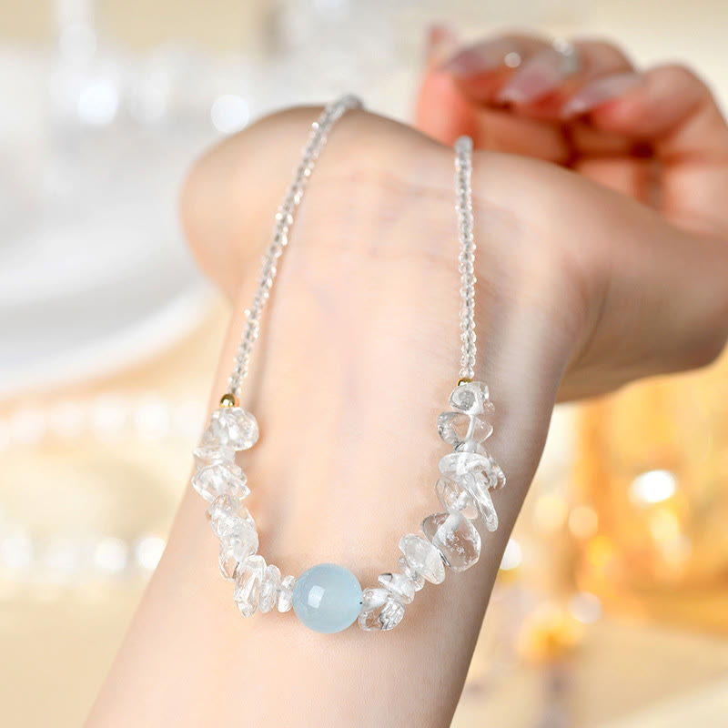 Nimara Ritual Irregular White Crystal Aquamarine Bead Healing Necklace Pendant