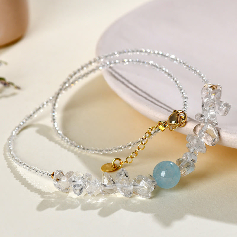 Nimara Ritual Irregular White Crystal Aquamarine Bead Healing Necklace Pendant