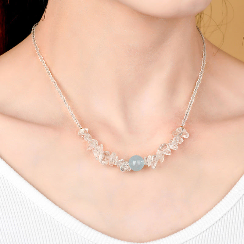 Nimara Ritual Irregular White Crystal Aquamarine Bead Healing Necklace Pendant