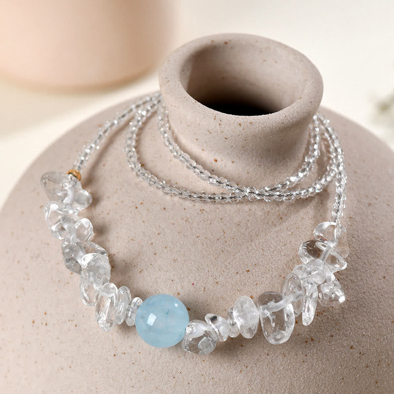 Nimara Ritual Irregular White Crystal Aquamarine Bead Healing Necklace Pendant