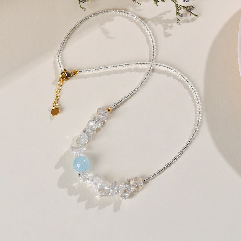 Nimara Ritual Irregular White Crystal Aquamarine Bead Healing Necklace Pendant