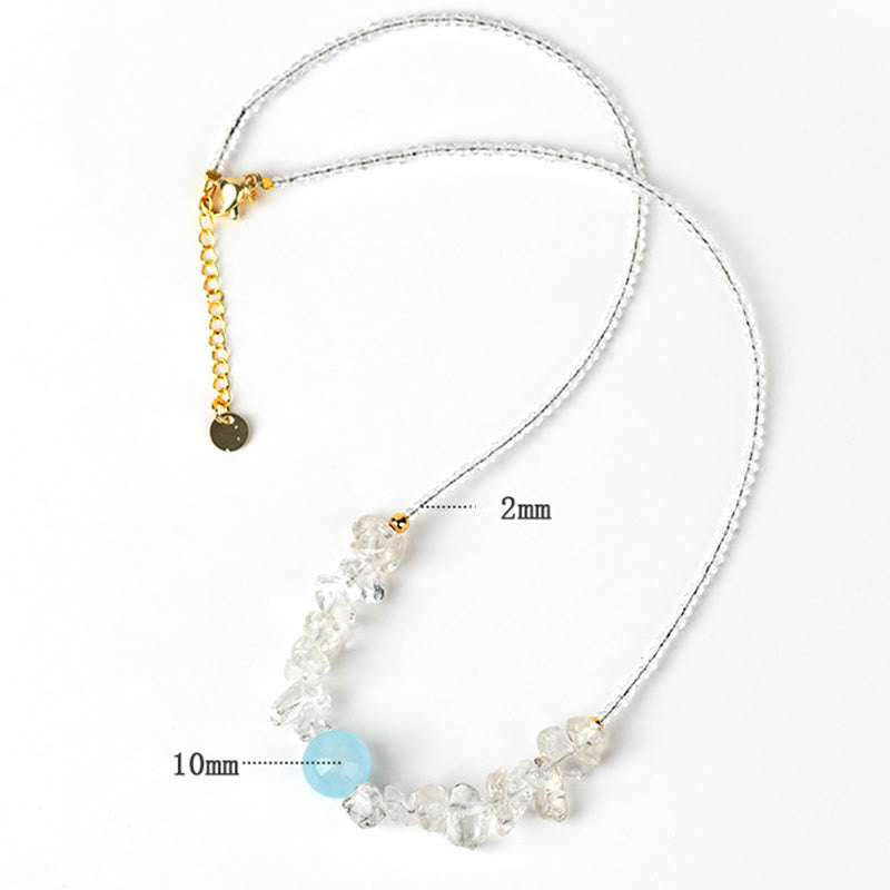 Nimara Ritual Irregular White Crystal Aquamarine Bead Healing Necklace Pendant