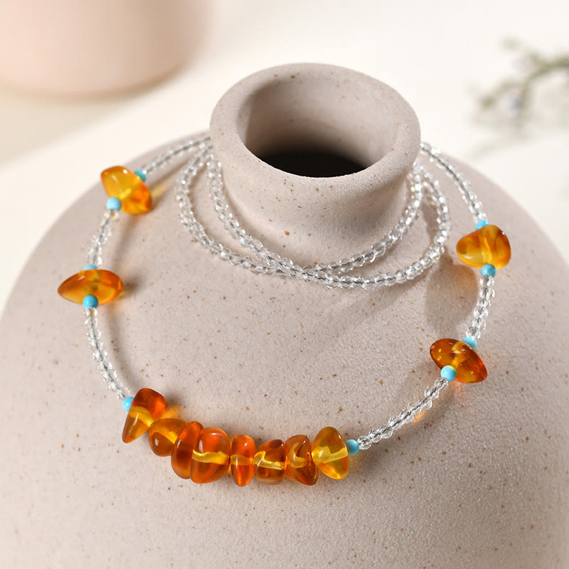 Nimara Ritual White Crystal Bead Irregular Amber Clarity Necklace Pendant