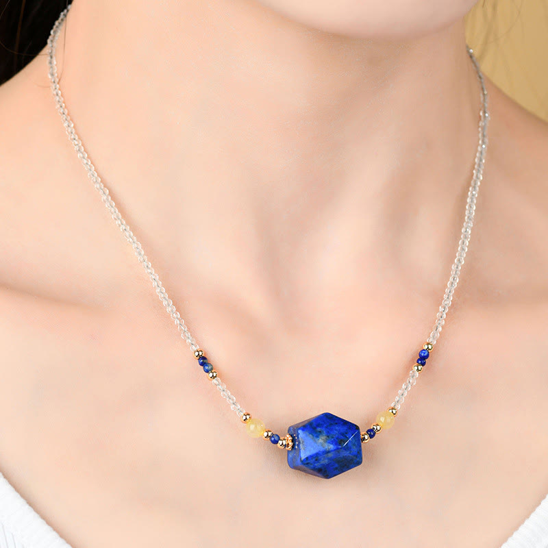 Nimara Ritual White Crystal Lazurite Healing Meditation Necklace Pendant