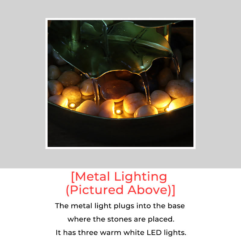 Nimara Ritual Lotus Leaf Shaped Waterfall Fountain Tabletop Ornaments With LED Light Home Office Desktop Decoration