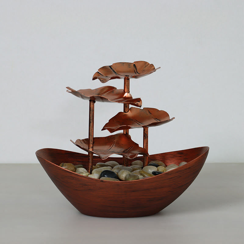 Nimara Ritual Lotus Leaf Shaped Waterfall Fountain Tabletop Ornaments With LED Light Home Office Desktop Decoration
