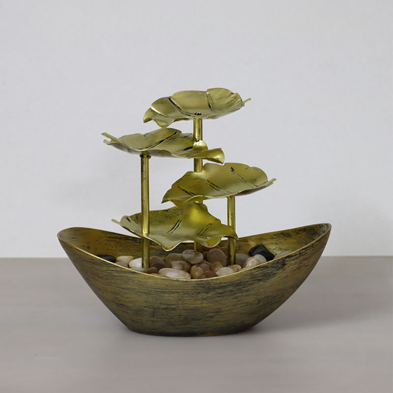 Nimara Ritual Lotus Leaf Shaped Waterfall Fountain Tabletop Ornaments With LED Light Home Office Desktop Decoration