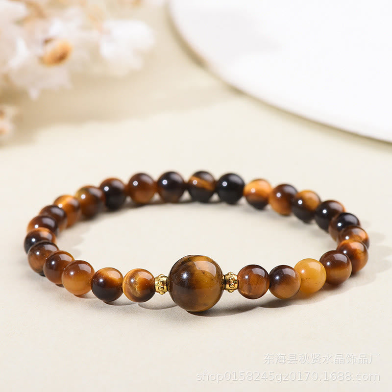Nimara Ritual Tiger Eye Black Obsidian Courage Beads Bracelet