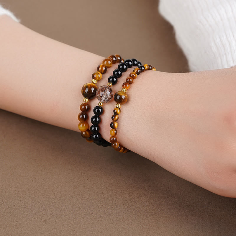 Nimara Ritual Tiger Eye Black Obsidian Courage Beads Bracelet