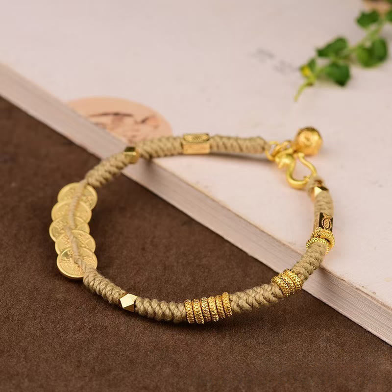 Nimara Ritual Handmade Five Emperor Coins Wealth String Braided Bracelet
