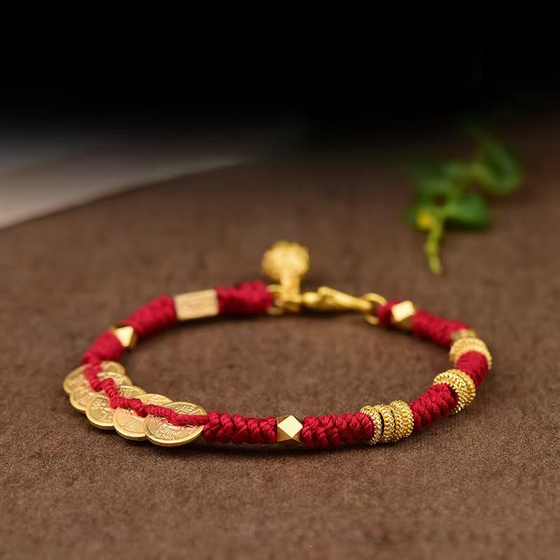 Nimara Ritual Handmade Five Emperor Coins Wealth String Braided Bracelet