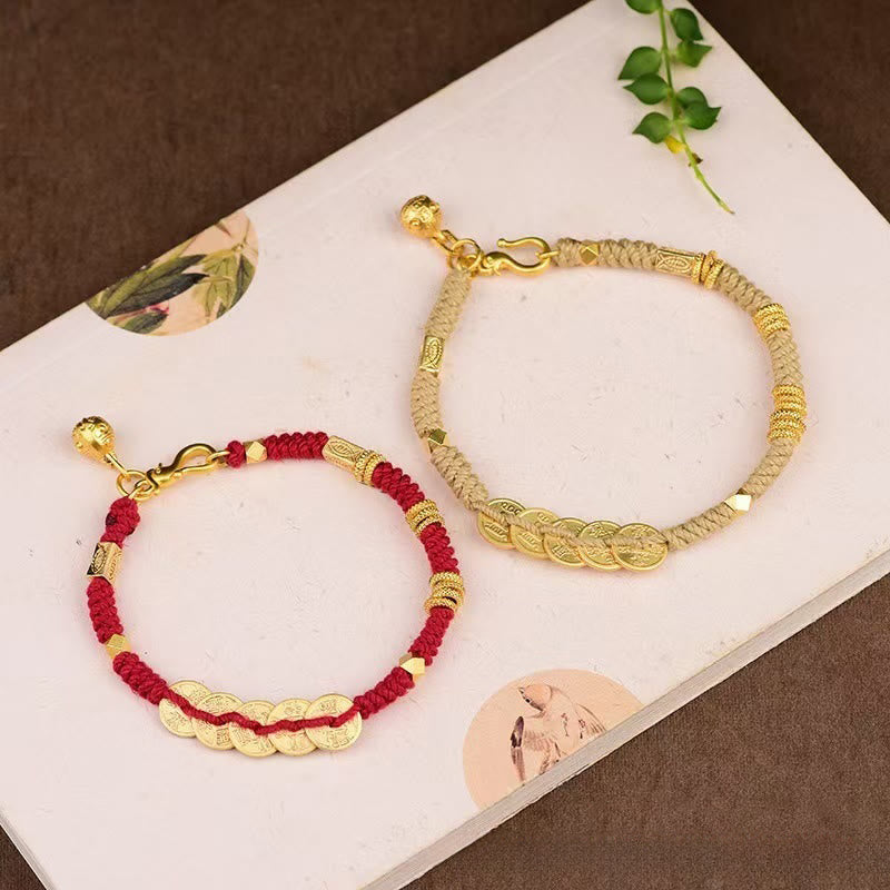 Nimara Ritual Handmade Five Emperor Coins Wealth String Braided Bracelet