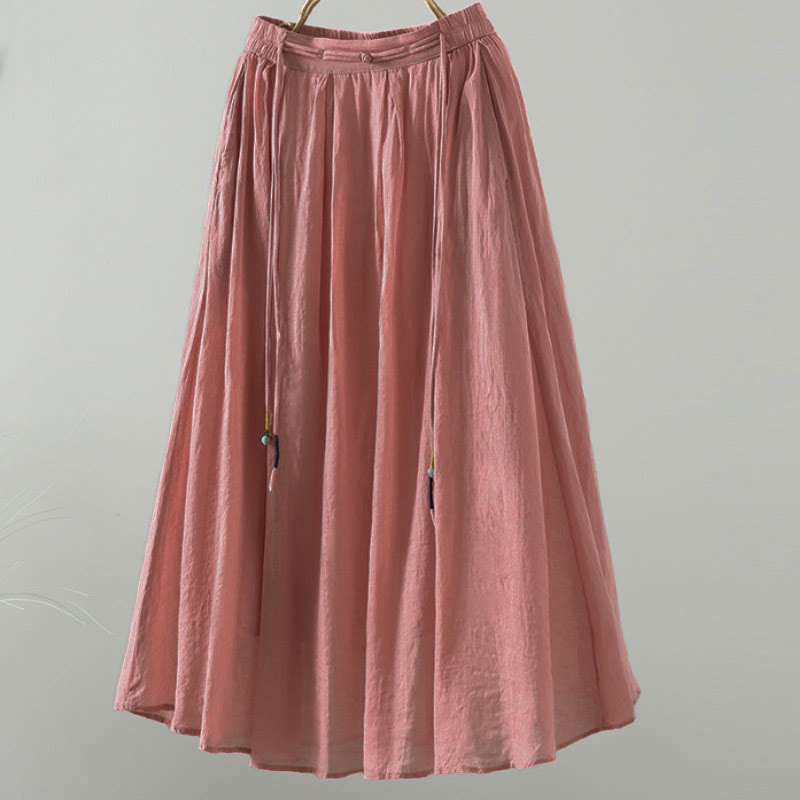 Nimara Ritual Summer Retro Pure Color Tassel Design Women's Skirt With Pockets