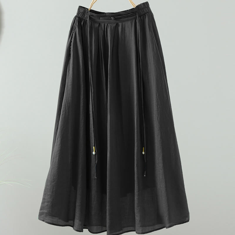 Nimara Ritual Summer Retro Pure Color Tassel Design Women's Skirt With Pockets