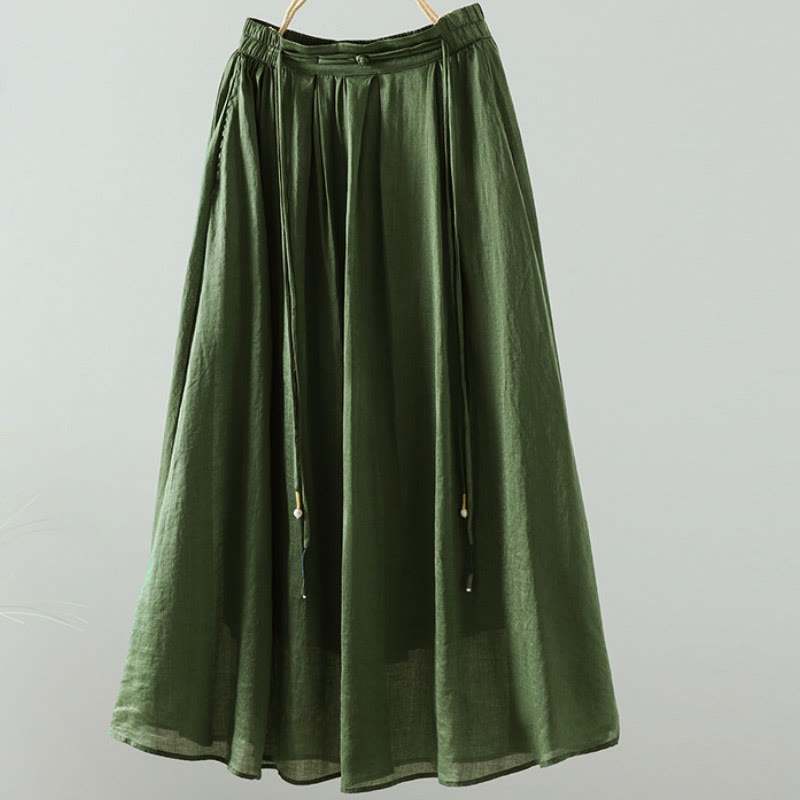 Nimara Ritual Summer Retro Pure Color Tassel Design Women's Skirt With Pockets
