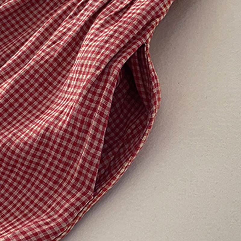 Nimara Ritual Casual Plain Handmade Plaid Midi Dress Cotton Sleeveless Dress With Pockets