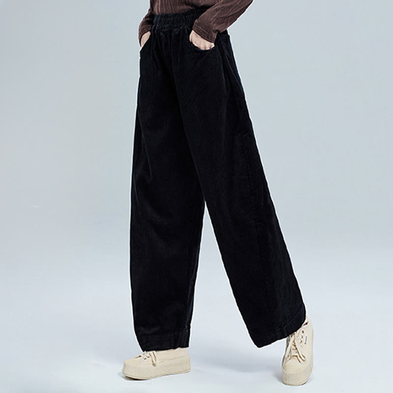 Nimara Ritual Women's Fall Plain Ankle-Length Simple Design Corduroy Pants With Pockets