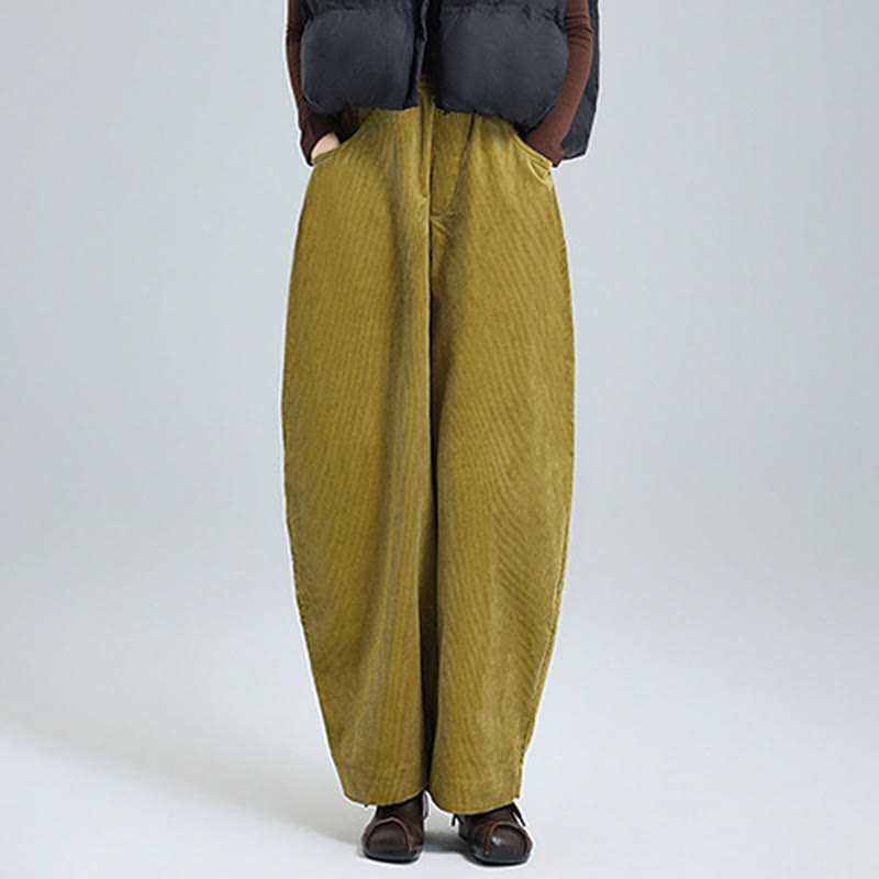 Nimara Ritual Women's Fall Plain Ankle-Length Simple Design Corduroy Pants With Pockets
